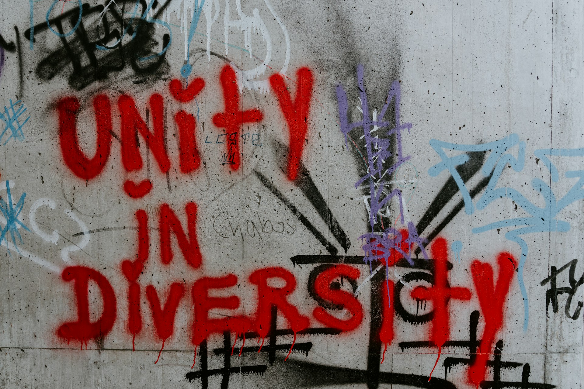 A wall grafitti with text unity in diversity